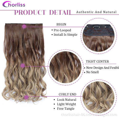 Wholesale 22'' Cheap Blonde Purple Ombre Long Curly Wavy Synthetic Hair Extensions 1 Piece 5 Clips In Hair Extensions For women